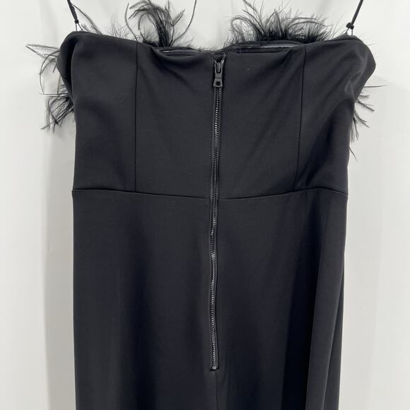 Alice + Olivia Idell Strapless Feather Trim Zip Jumpsuit Black Women’s Size 6 - Picture 7 of 10